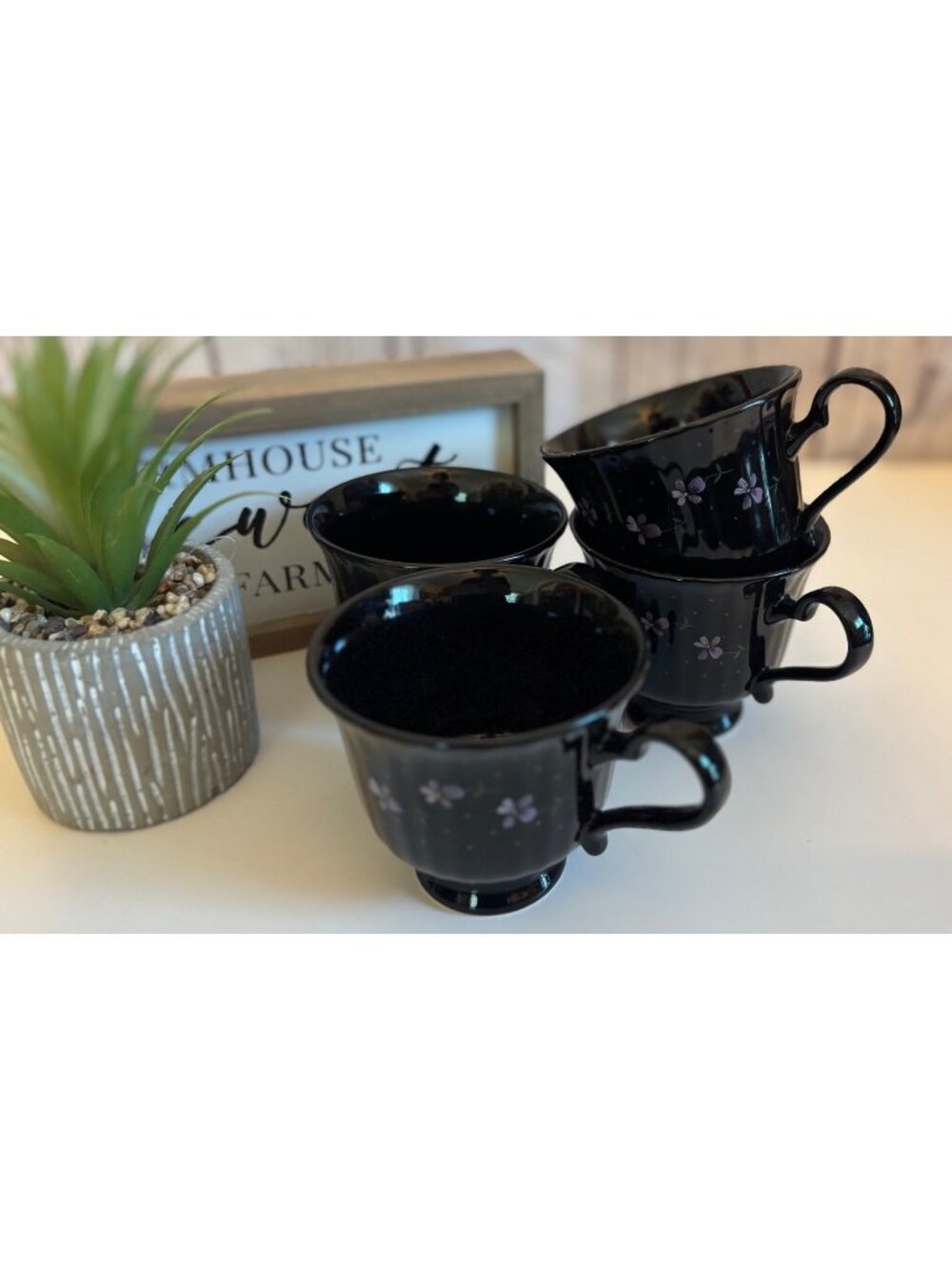 Mikasa Classic Elegance Night Shades Japan Set of 4 Ribbed Coffee Tea Cups